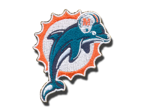 Miami Dolphins Logo Embroidered Iron On Patches Miami Dolphins logo embroidered iron-on patch featuring the team's iconic dolphin emblem with vibrant aqua and orange colors.