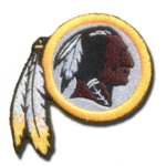 Washington Redskins logo embroidered iron-on patch featuring the team's classic emblem with detailed stitching and vibrant colors.