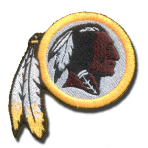 Washington Redskins logo embroidered iron-on patch featuring the team's classic emblem with detailed stitching and vibrant colors.