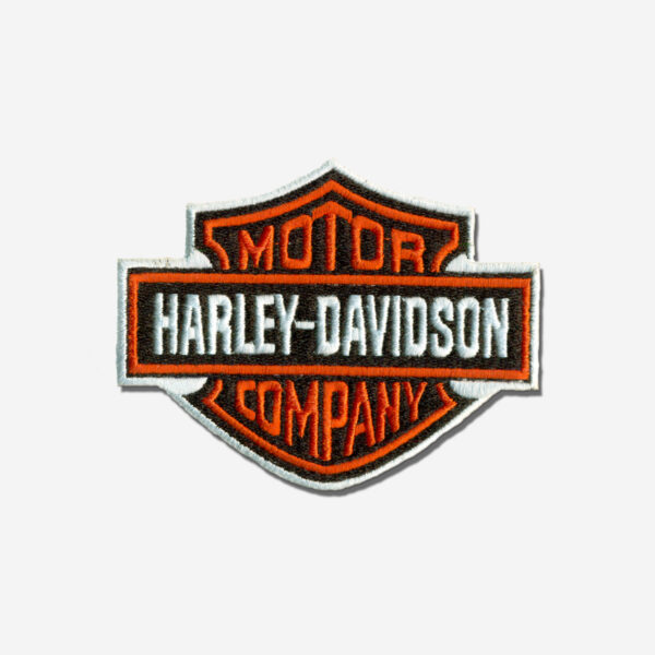 Harley-Davidson Logo Embroidered Iron On Patches Harley-Davidson logo embroidered iron-on patch with detailed stitching and bold colors.