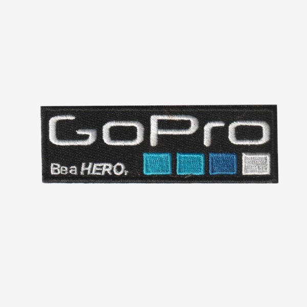Gopro Logo Embroidered Iron On Patches 1 Embroidered GoPro Logo iron-on patch with bold, detailed design.