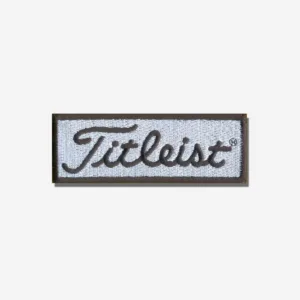 Titleist logo embroidered iron-on patch with premium stitching and clean design.