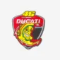Valentino Rossi Ducati 46 embroidered iron-on patch featuring the iconic number 46 in vibrant yellow alongside the Ducati logo, symbolizing the legendary MotoGP partnership.