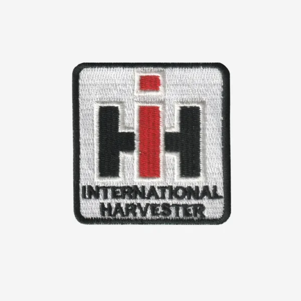 International Harvester Logo Embroidered Iron On Patches Embroidered iron-on patch featuring the International Harvester "IH" logo in black and red on a white background, with the words "INTERNATIONAL HARVESTER" below.