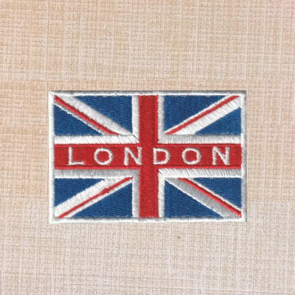 London Text On A British Union Jack Flag Embroidered Iron On Patch