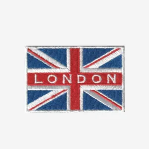 London Text On A British Union Jack Flag Embroidered Iron On Patch