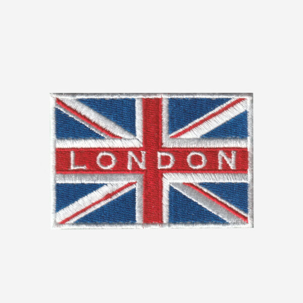 London Text On A British Union Jack Flag Embroidered Iron On Patch London Text On A British Union Jack Flag Embroidered Iron On Patch