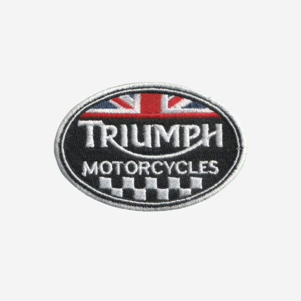 Triumph Logo with England Flag Embroidered Iron On Patch Triumph Logo with England Flag Embroidered Iron On Patch