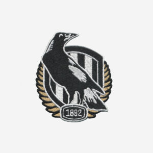 Collingwood Football Club AFL logo embroidered iron-on patch for fan apparel.