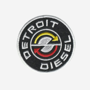Detroit Diesel logo embroidered iron-on patch for workwear, uniforms, and accessories.
