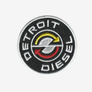 Detroit Diesel logo embroidered iron-on patch for workwear, uniforms, and accessories.