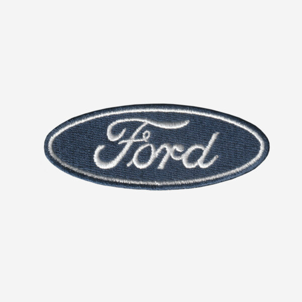 Ford Logo Embroidered Iron On Patch Blue and white Ford logo embroidered iron-on patch with oval design