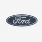 Blue and white Ford logo embroidered iron-on patch with oval design