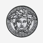 Gucci Versace Medusa logo embroidered iron-on patch for luxury fashion customization.