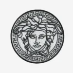 Gucci Versace Medusa logo embroidered iron-on patch for luxury fashion customization.