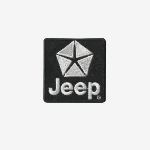 Jeep logo embroidered iron-on patch for outdoor apparel, gear, and accessories.