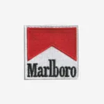 Marlboro logo embroidered iron-on patch for jackets, bags, and retro-style clothing.