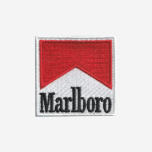 Marlboro logo embroidered iron-on patch for jackets, bags, and retro-style clothing.