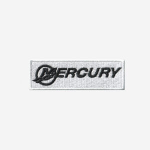 Mercury Marine boat logo embroidered iron-on patch for boating apparel and gear.