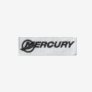 Mercury Marine boat logo embroidered iron-on patch for boating apparel and gear.