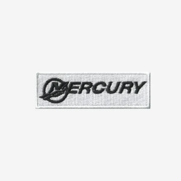 Mercury Boat Logo Embroidered Iron On Patch Mercury Marine boat logo embroidered iron-on patch for boating apparel and gear.