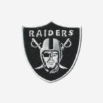 Oakland Raiders logo embroidered iron-on patch for customizing NFL fan apparel and accessories.