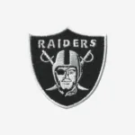 Oakland Raiders logo embroidered iron-on patch for customizing NFL fan apparel and accessories.