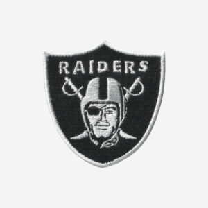 Oakland Raiders logo embroidered iron-on patch for customizing NFL fan apparel and accessories.