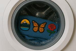 Embroidered patch garment ready for washing