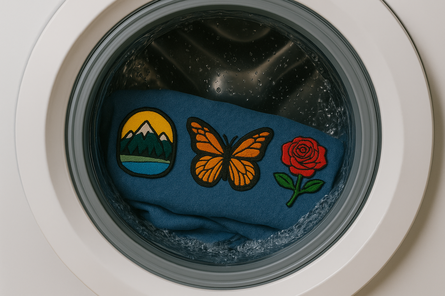 Embroidered patch garment ready for washing