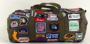 Gym bag with custom embroidered sports patch