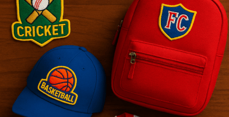 Varsity jacket with embroidered sports logo patch