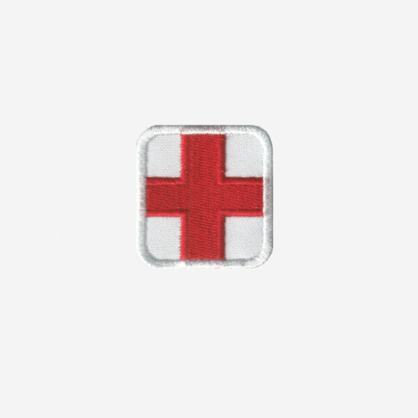 First Aid, Medical Cross Embroidered Iron On Patch White