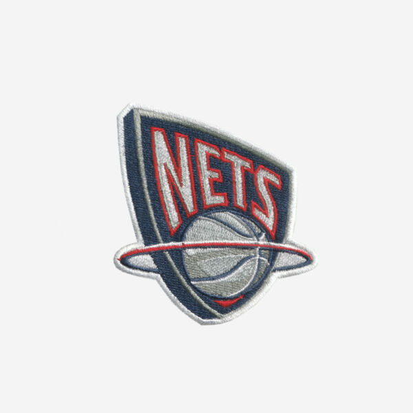 brooklyn nets logo embroidered iron on patch nba basketball shield black white 3 inch