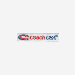 coach usa logo embroidered iron on patch blue red transit bus branding 3 inch