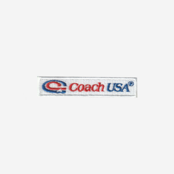coach usa logo embroidered iron on patch blue red transit bus branding 3 inch