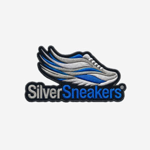 silver sneakers logo embroidered iron on patch fitness winged shoe 3 inch 4 inch